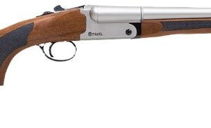 Side view of a wooden-stock over-under shotgun