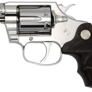 Polished stainless steel revolver with dark wood grip