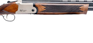 Side view of engraved over-under double-barrel shotgun