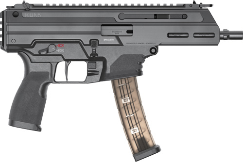 Black KRISS submachine gun with translucent curved magazine