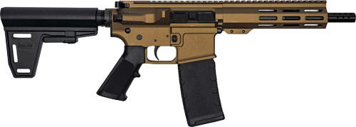 Tan and black AR-style rifle on white background