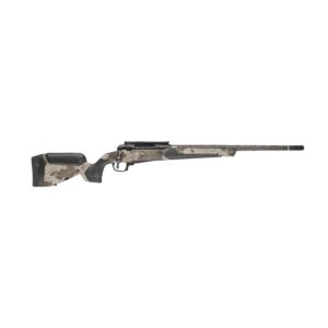 Camouflage bolt-action hunting rifle on white background