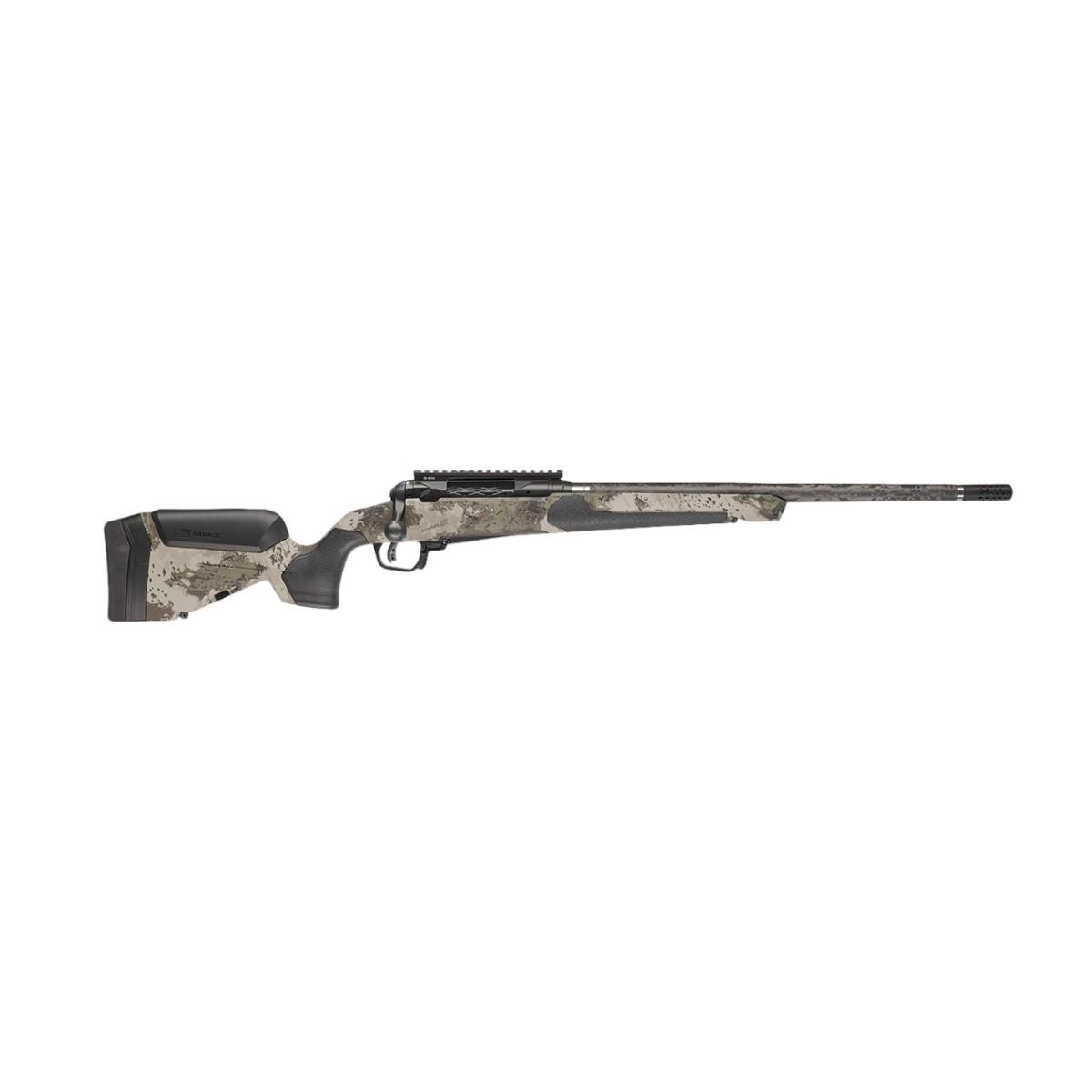 Camouflage bolt-action hunting rifle on white background