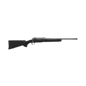 Black bolt-action rifle with long barrel on white background