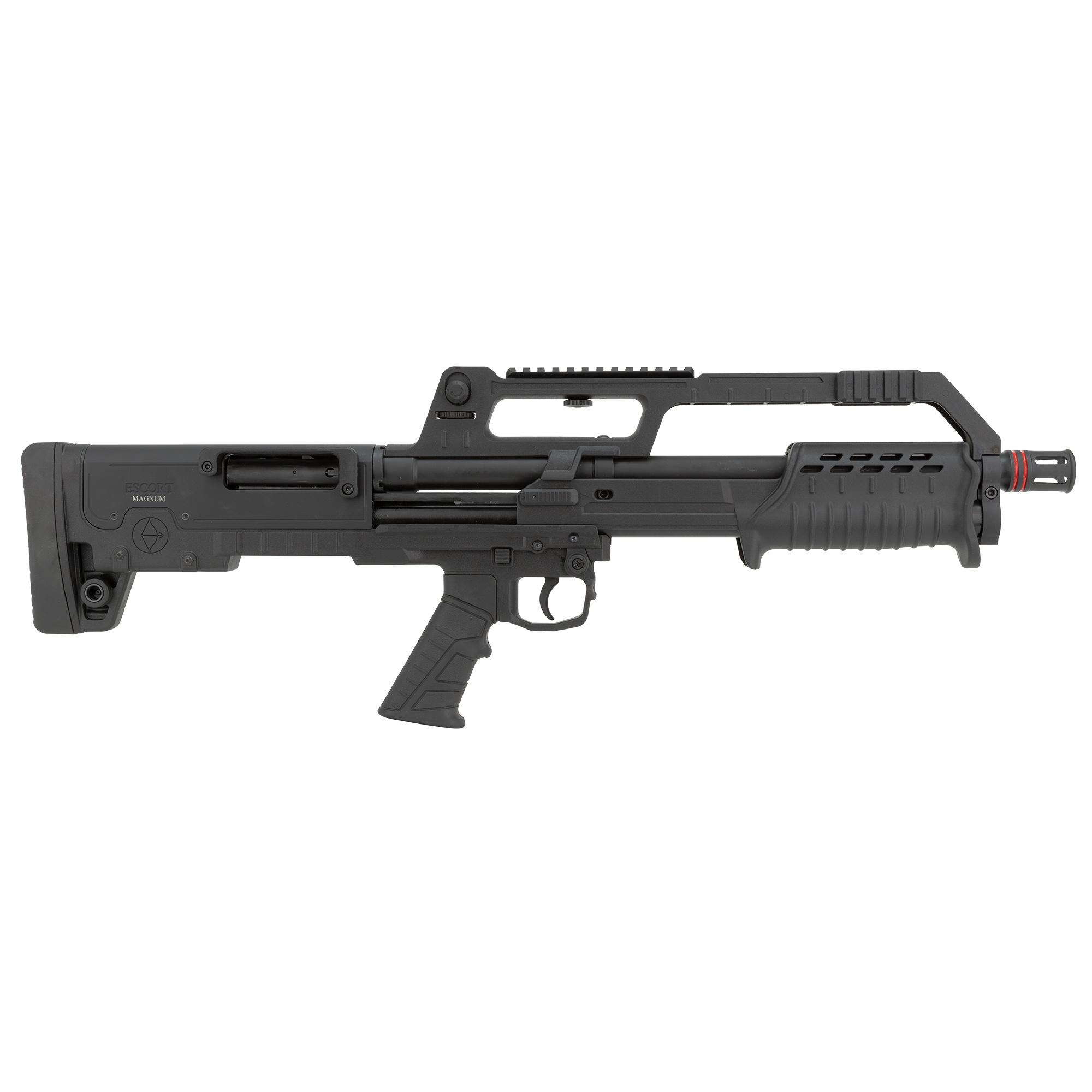 Black Escort Magnum bullpup-style shotgun on white background