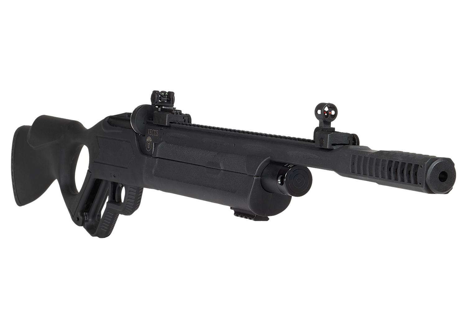 Black tactical bullpup-style air rifle on white background