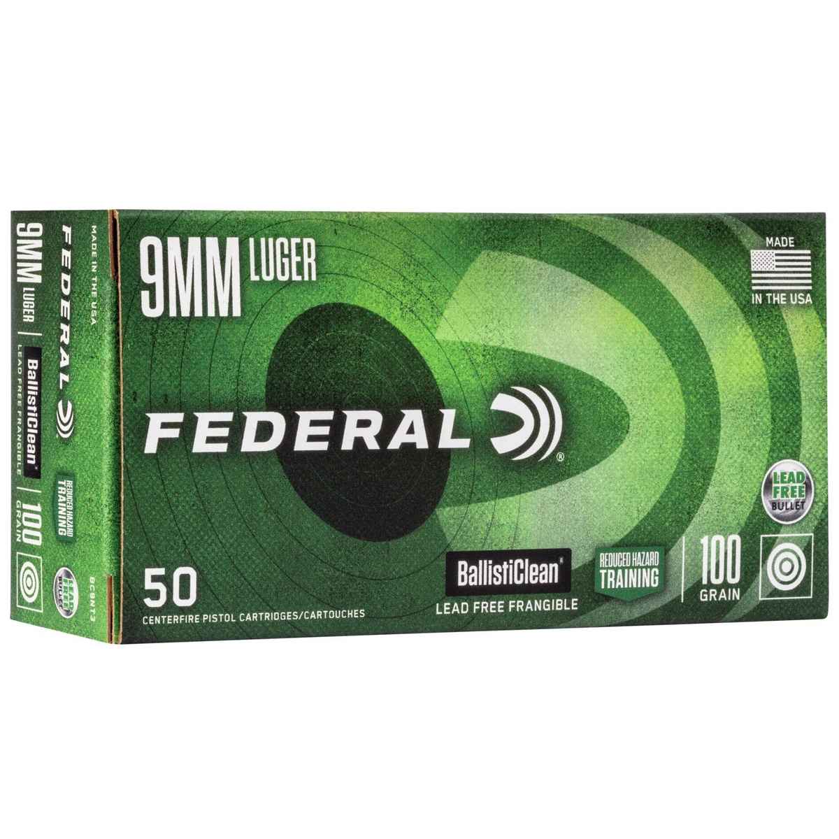 Federal 9mm Luger BallistiClean 100-grain ammunition box