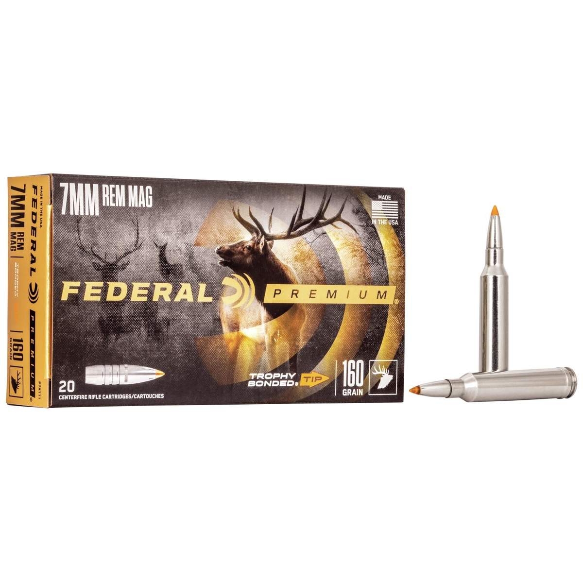 Federal Premium 7mm Rem Mag ammunition box and cartridges