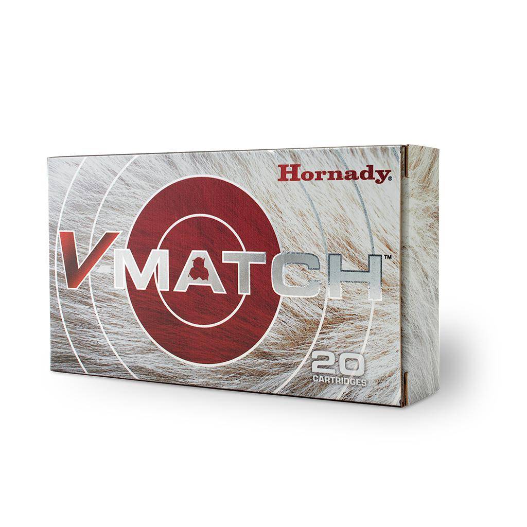 Hornady V-Match ammunition box containing 20 cartridges