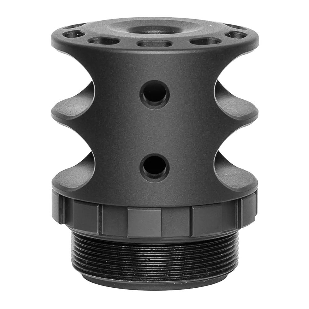 Black threaded plastic pipe fitting with mounting flange