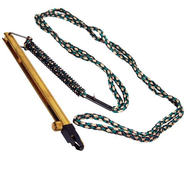 Brass spring-loaded tool with braided multicolor cord