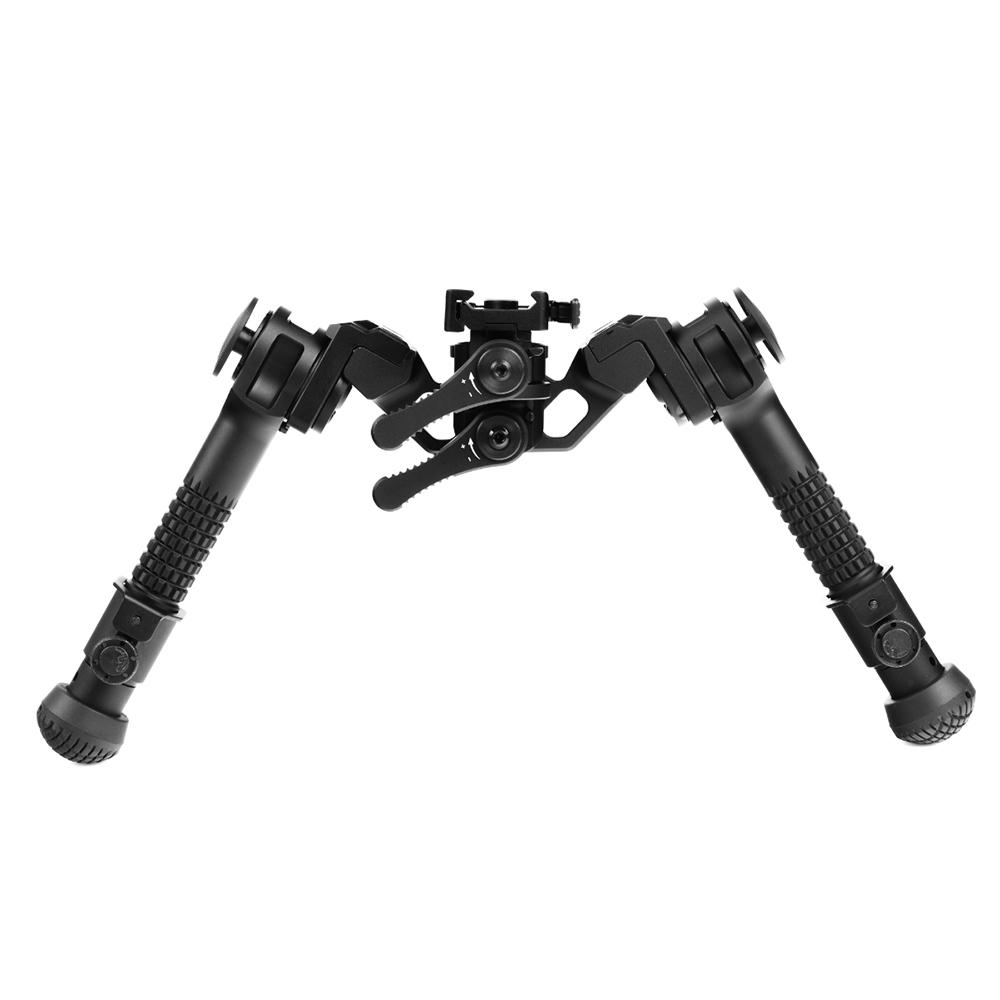 Black adjustable bipod with textured folding legs
