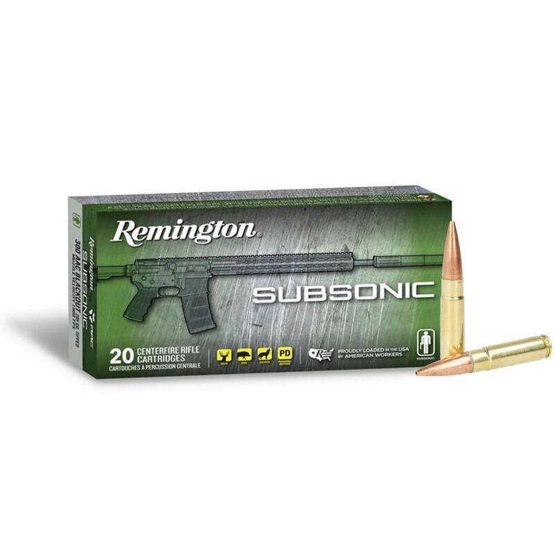 Remington Subsonic rifle ammunition box with cartridges