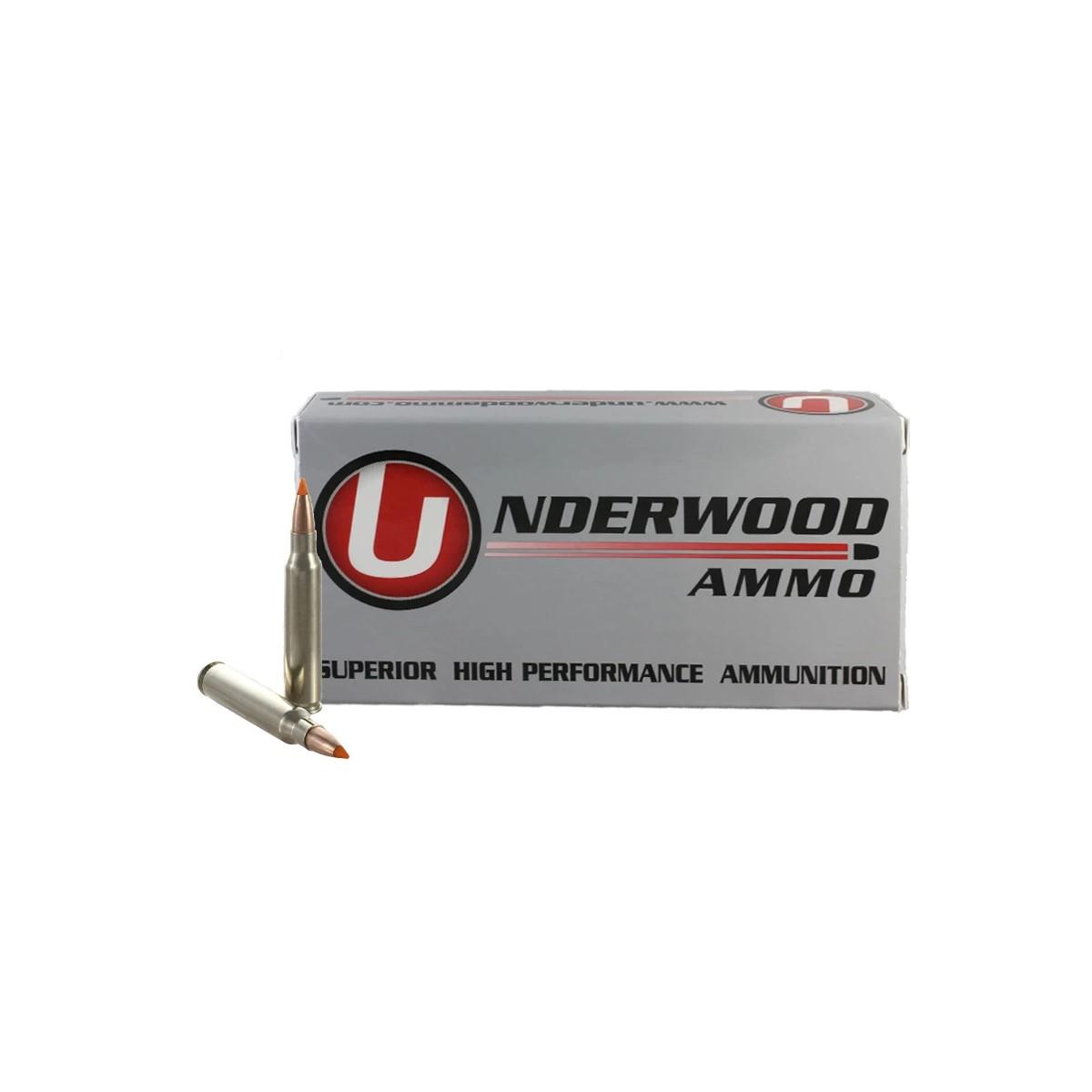 Underwood Ammo box with two rifle cartridges