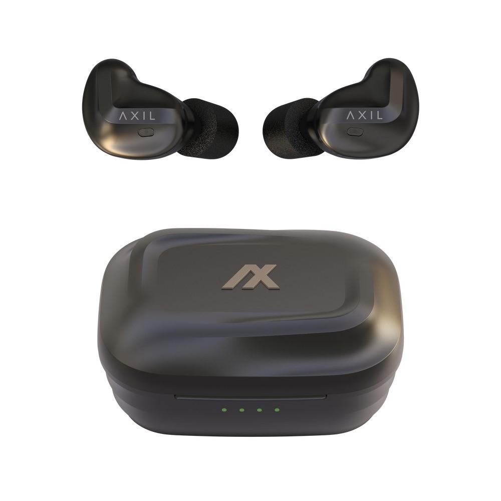 Black AXIL wireless earbuds with charging case