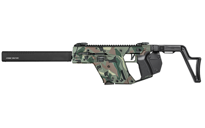 Camouflage bullpup rifle with suppressor and folding stock