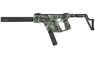 Camouflaged tactical rifle with suppressor and folding stock