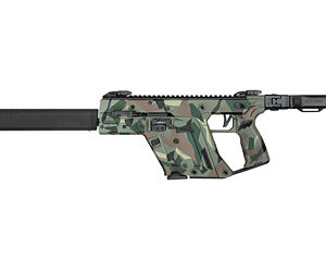Camouflage rifle with suppressor and folding stock