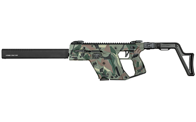 Camouflage rifle with suppressor and folding stock