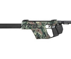 Camouflage tactical firearm with suppressor and folding stock