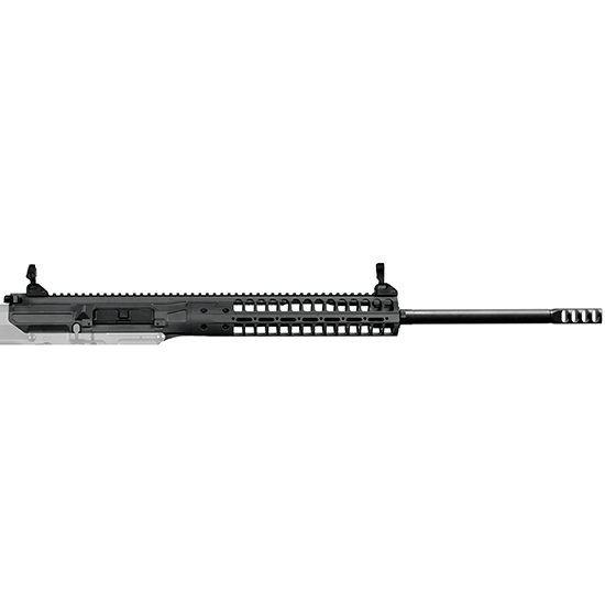 Black tactical rifle upper assembly with long barrel