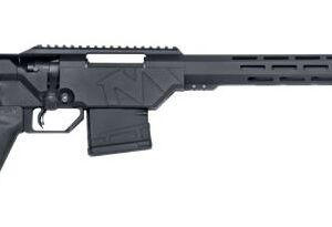 Black semi-automatic tactical rifle shown in side profile