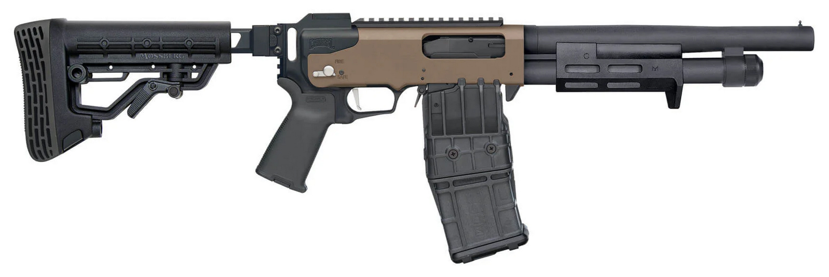 Two-tone tactical shotgun with adjustable stock and magazine
