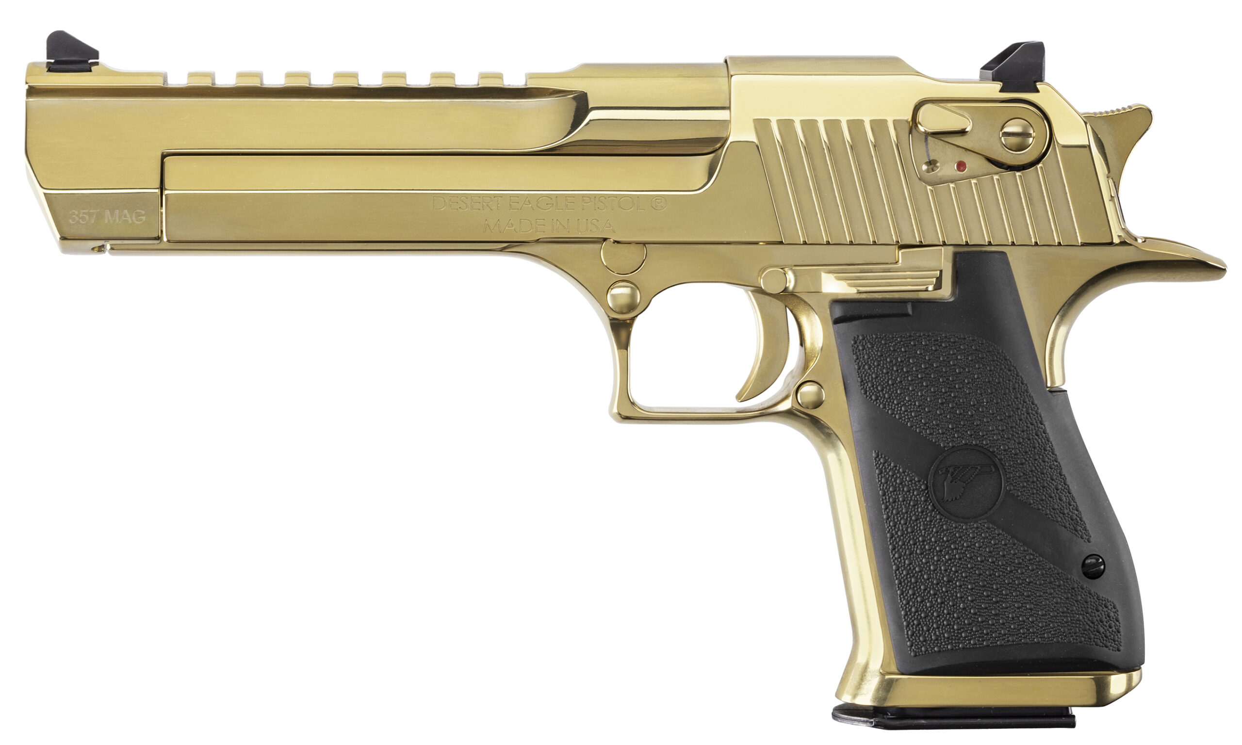 Gold Desert Eagle .357 Magnum pistol with black grip