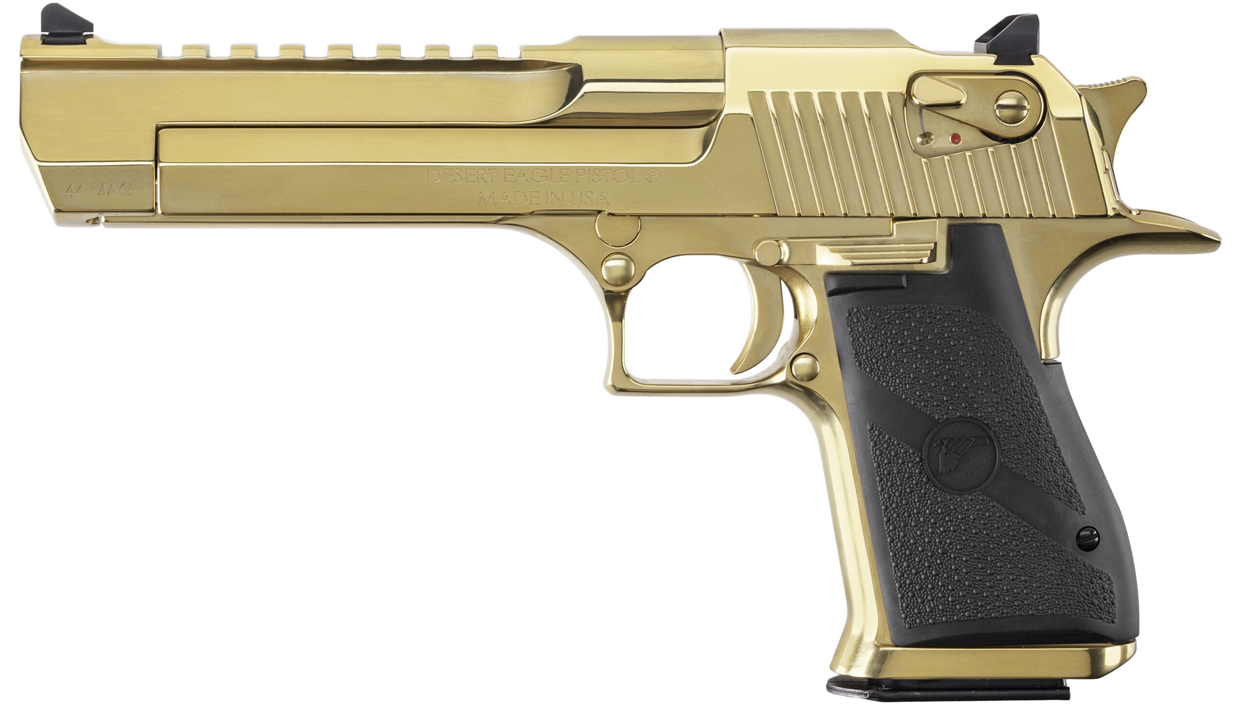 Gold Desert Eagle .44 Magnum pistol with black grip