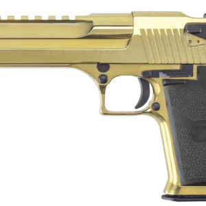 Gold Desert Eagle .50 AE handgun with black grip