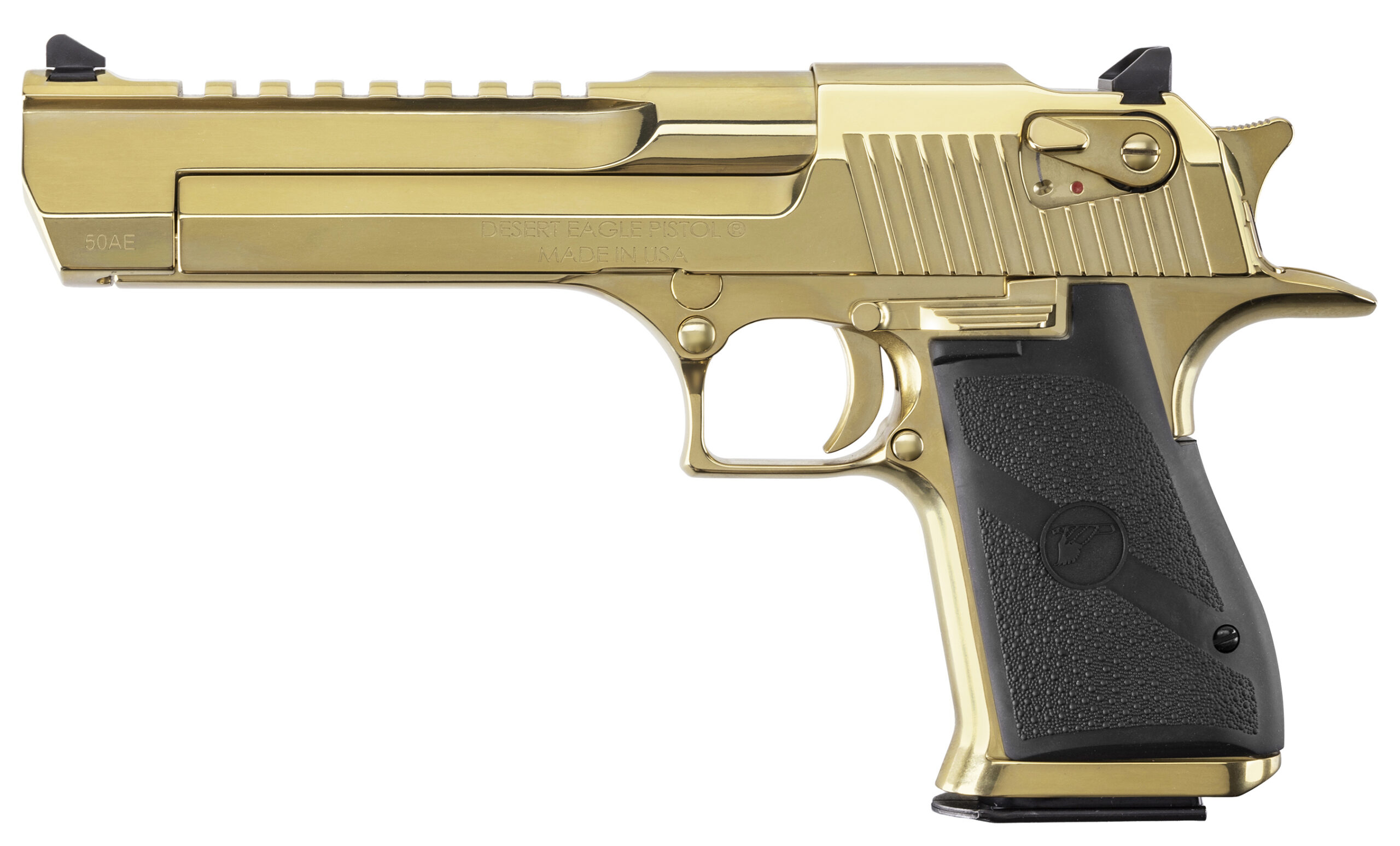 Gold-finished Desert Eagle pistol with black grip