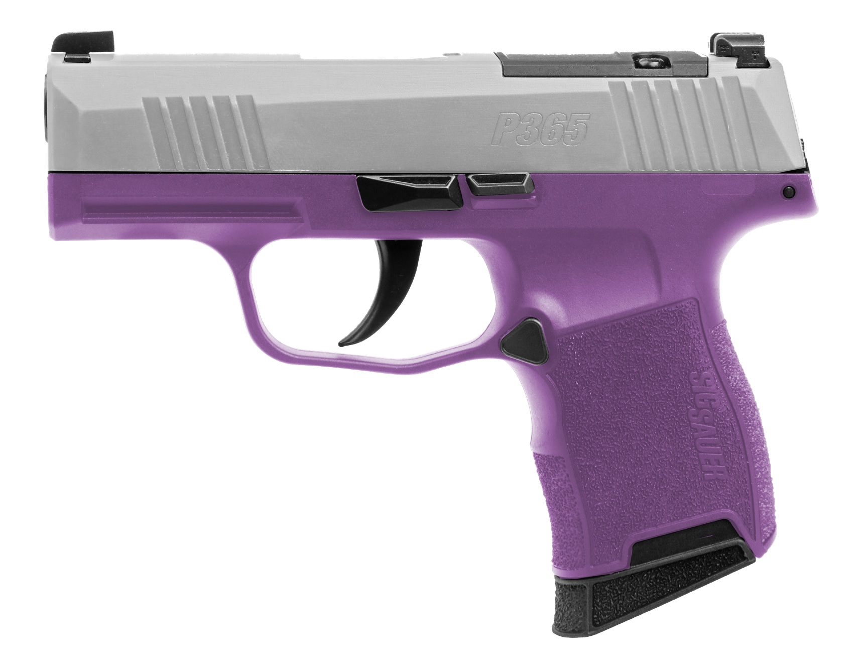 Purple and gray SIG Sauer P365 semi-automatic pistol