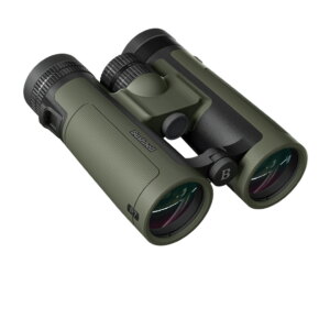 Olive green Bushnell R7 binoculars on white background