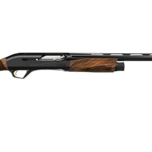 Wood-stocked semi-automatic shotgun with ventilated barrel