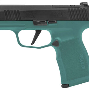 Teal and black SIG Sauer P365 semi-automatic pistol