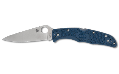 Blue-handled folding knife with satin steel blade