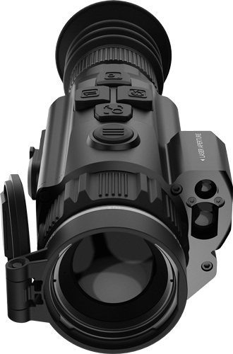 Black thermal monocular scope with control buttons and lens