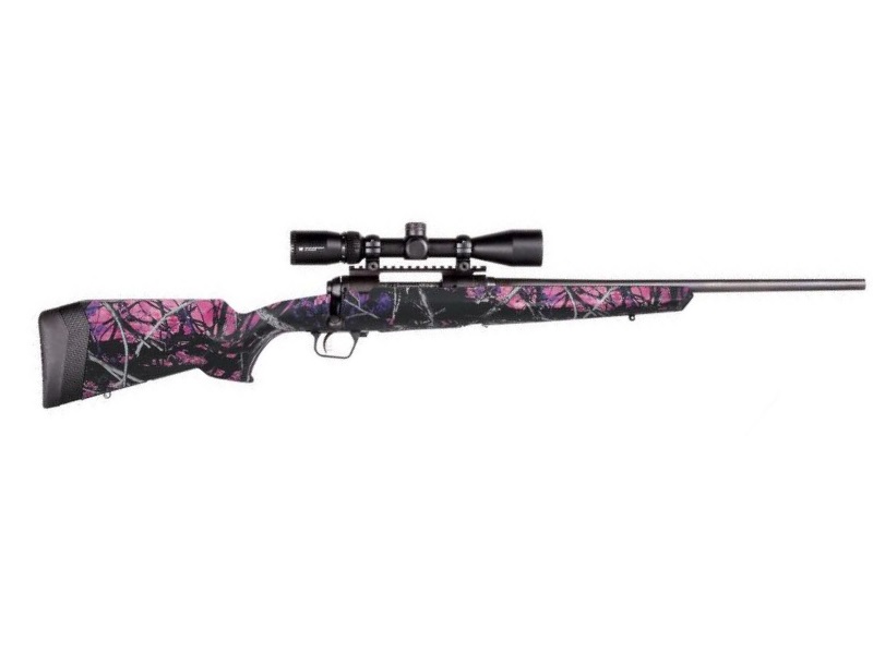 Pink camouflage scoped bolt-action hunting rifle