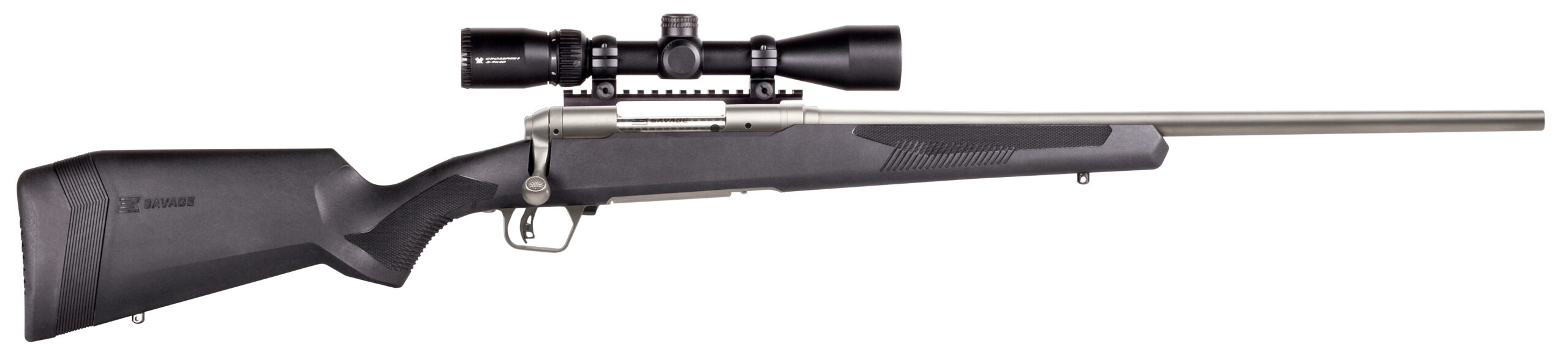 Savage bolt-action rifle with mounted telescopic scope
