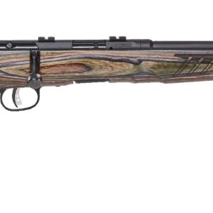 Bolt-action rifle with laminated wood stock and suppressor