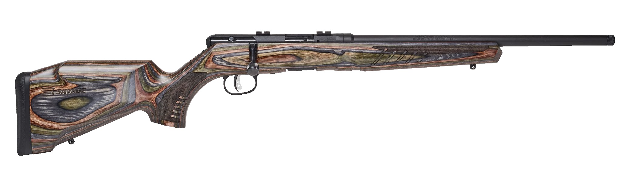 Bolt-action rifle with laminated wood stock and suppressor