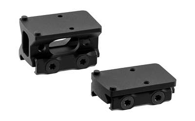 Two black tactical optic mounting brackets on white background