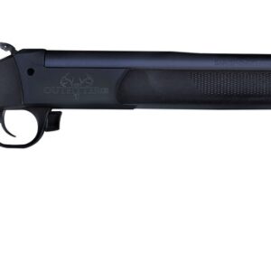 Black single-shot rifle with synthetic stock on white background