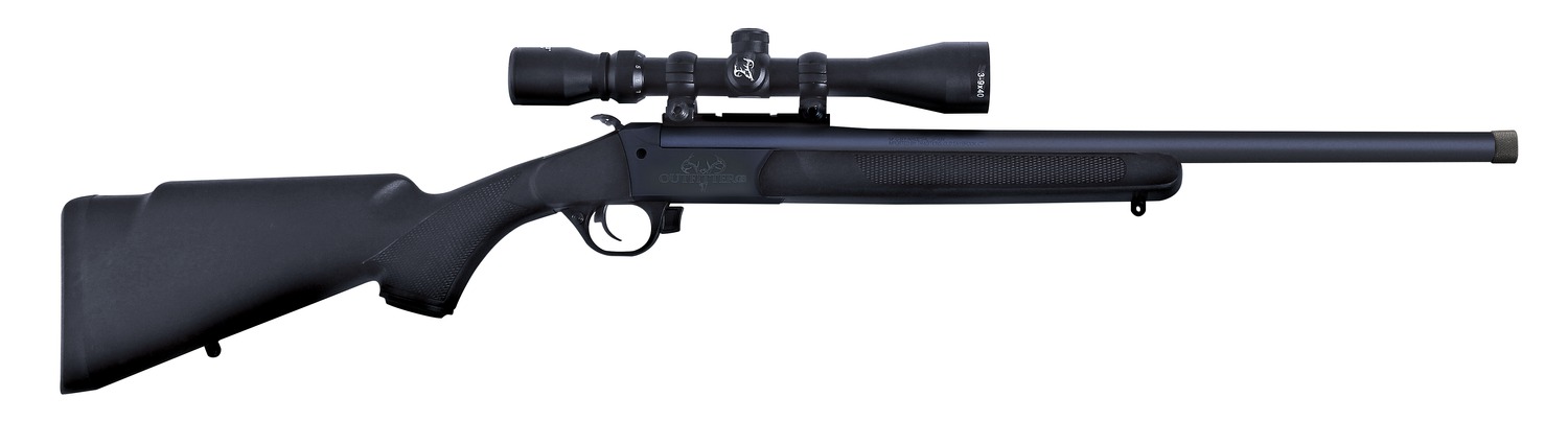 Black scoped bolt-action rifle on white background