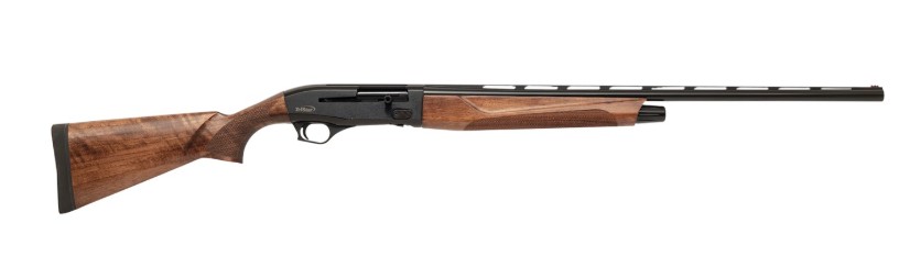 Wood-stocked semi-automatic shotgun with ventilated barrel
