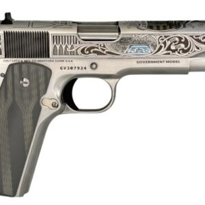 Engraved silver Colt Government Model semi-automatic pistol