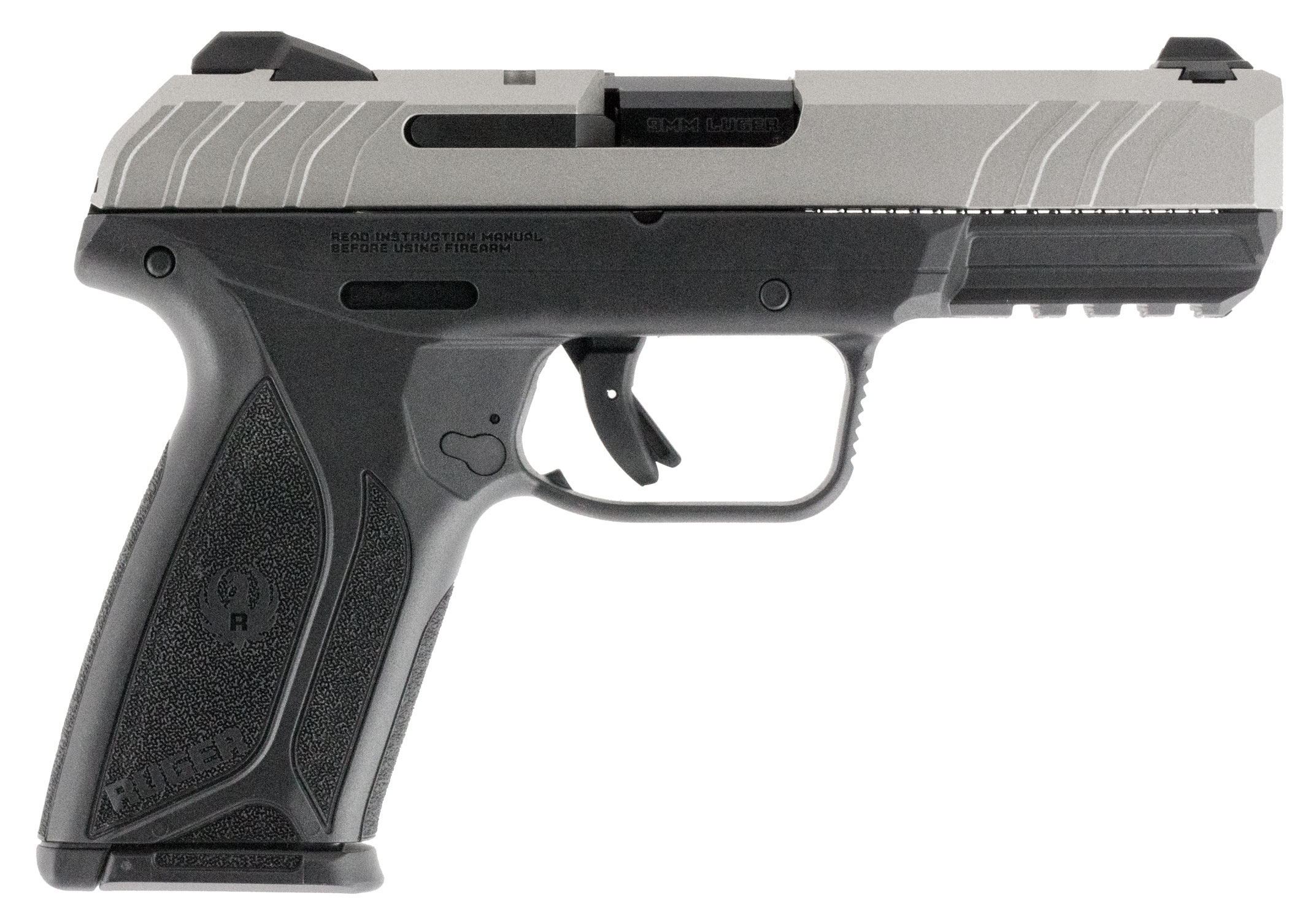 Ruger 9mm semi-automatic pistol on white background