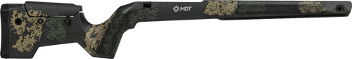 Camouflage MDT rifle stock chassis with adjustable buttstock