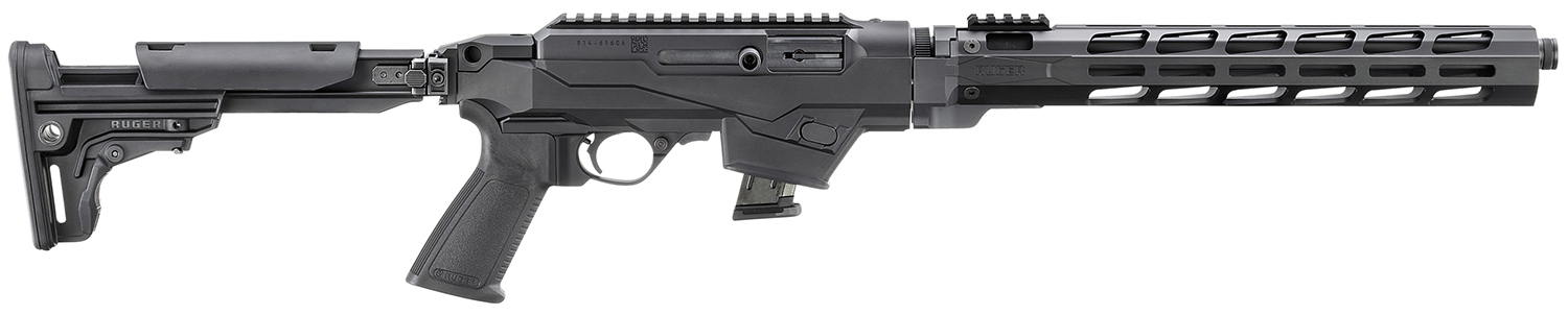 Black Ruger tactical rifle shown in side profile