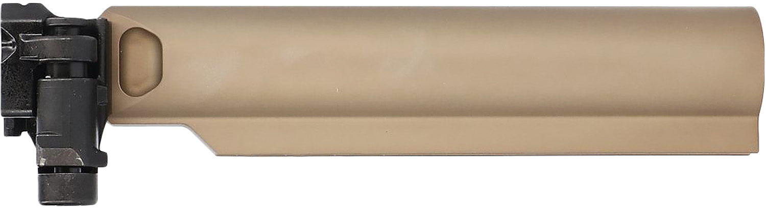 Tan folding rifle stock with black hinge mechanism